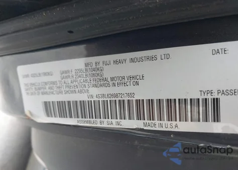 2008 Subaru Legacy 2.5I Limited из США, поврежденный, VIN 4S3BL626987217652